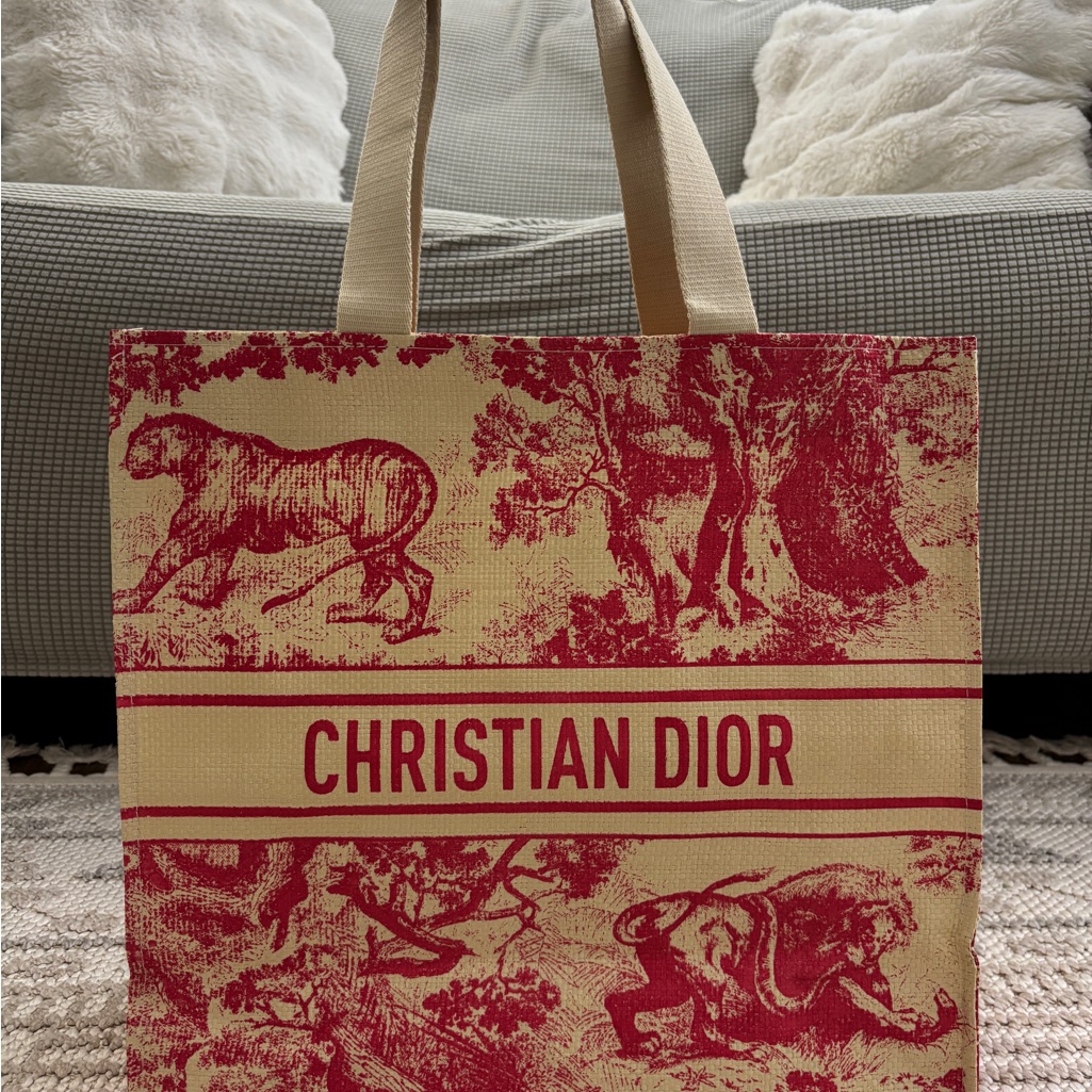 Dior Red And Tan Tote Bag